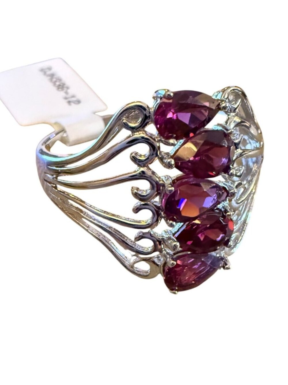 Raspberry Rhodolite Rhodium Over Sterling Silver Ring Size 12